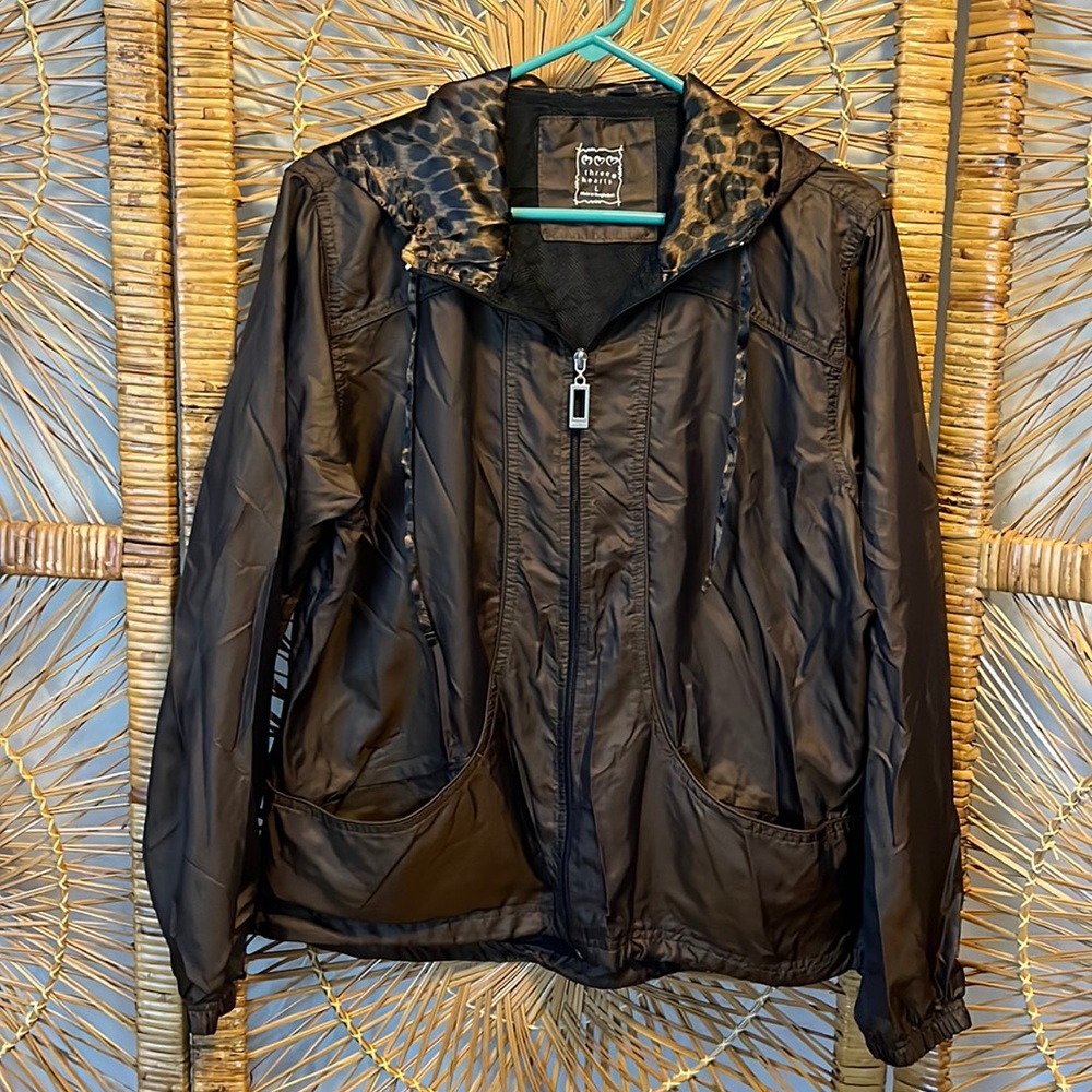 Three Hearts Brown & Cheetah Print Hooded Jacket - Size Large